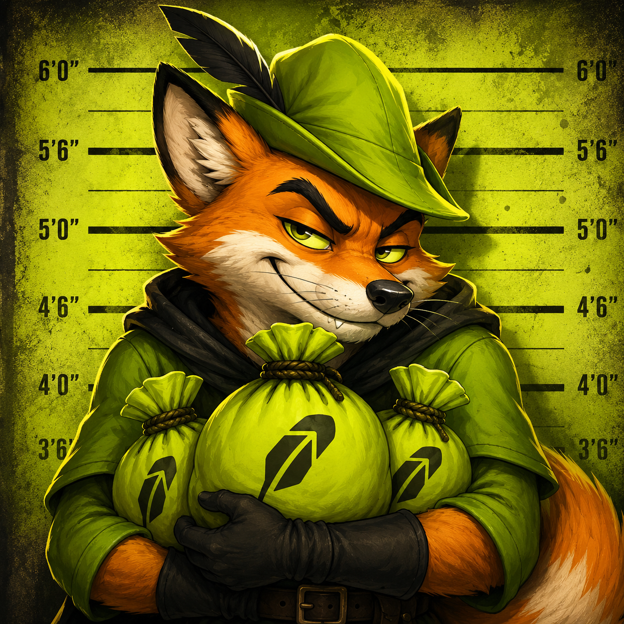 Greedy Fox mugshot — the Robberhood mascot